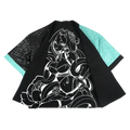 Black and turquoise kimono with white interior and exterior designs and a snake scale finish