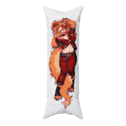A long white body pillow featuring a detailed anime-style illustration of an orange-furred character in a red outfit, shown against a plain white background.