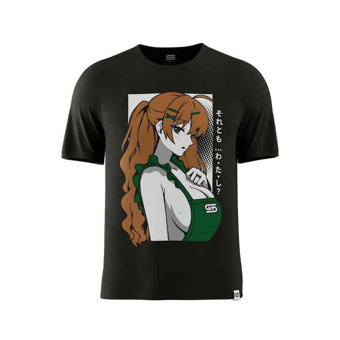 Black short-sleeve crew neck t-shirt shown from the back in size 6XL with a smooth, plain fabric.