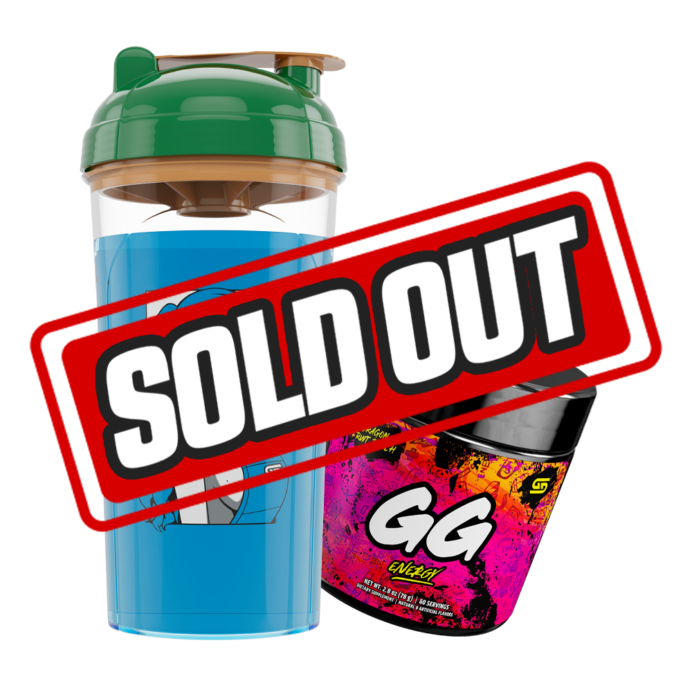 Blue anime girl graphic on clear cup with green lid and yellow-green tub labeled GG Misfits Melon caffeine free.