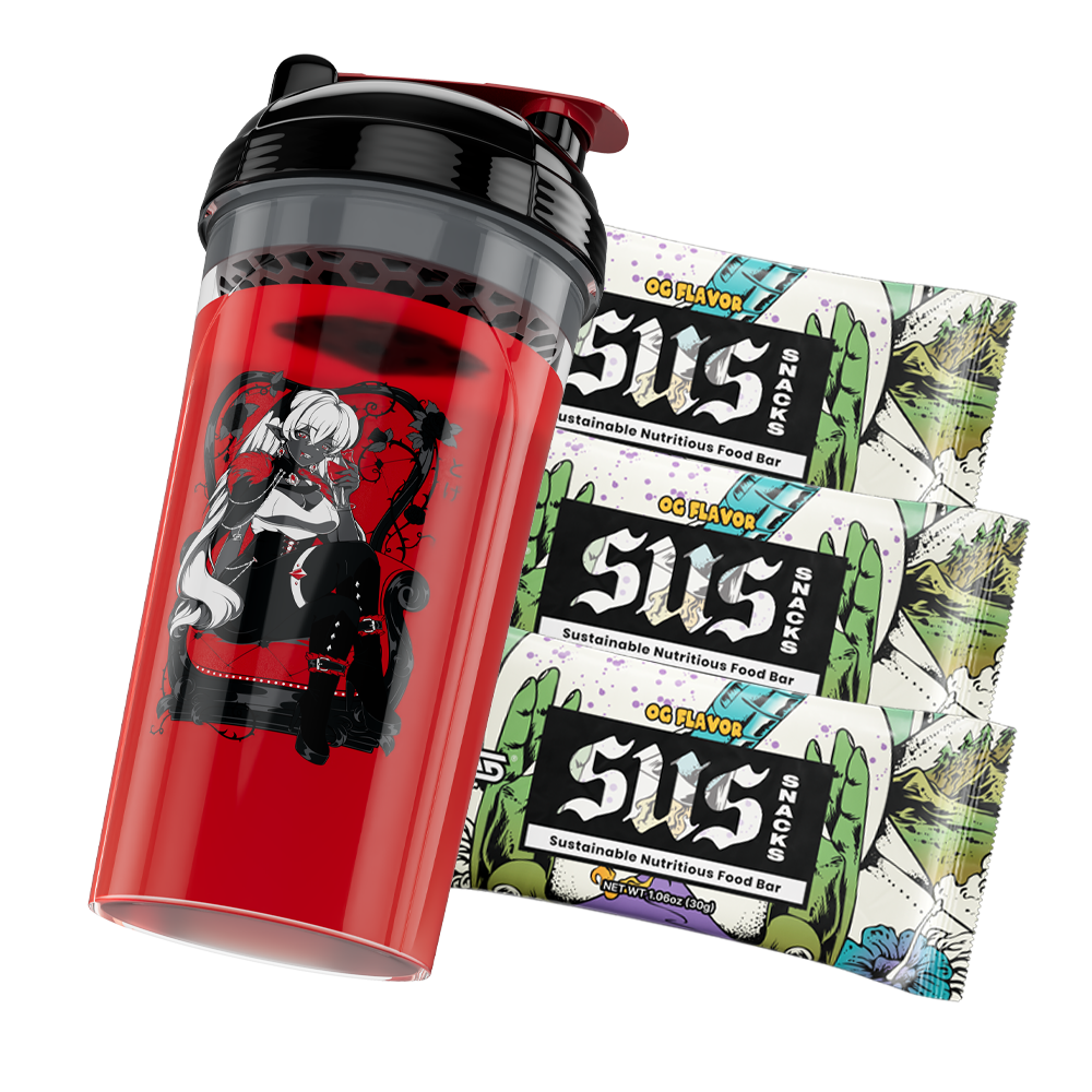 Clear shaker cup with black and white anime vampire girl sitting on a thorny throne and a black lid with red flip cap.