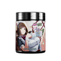 Black supplement container with silver lid showing detailed nutrition facts and usage instructions on the back label.