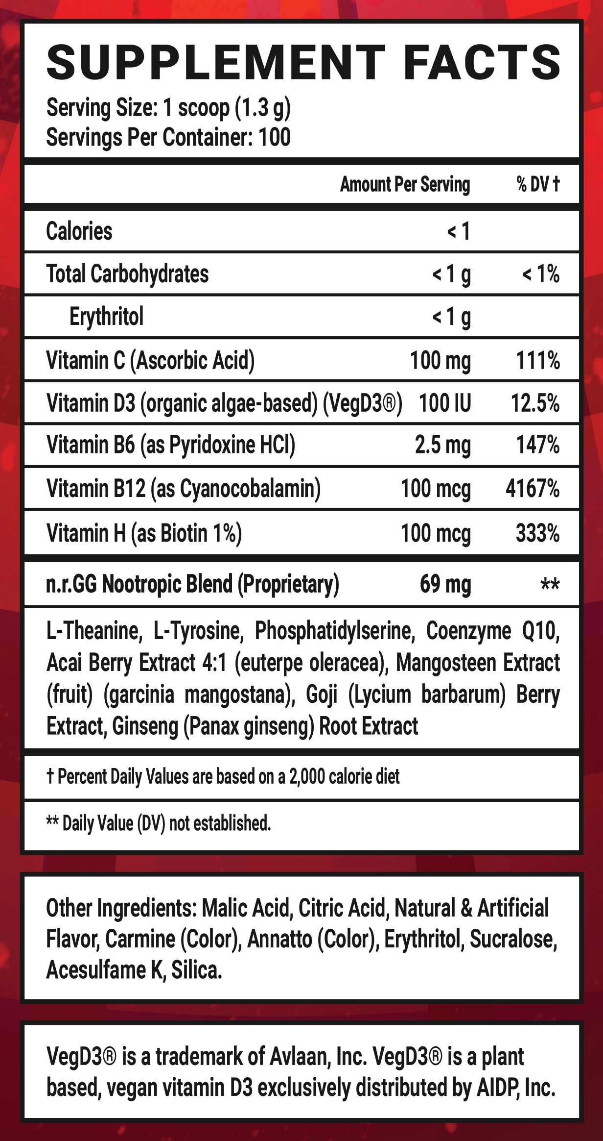 Red 40 Caffeine Free  - 100 Servings View Supplement Facts
