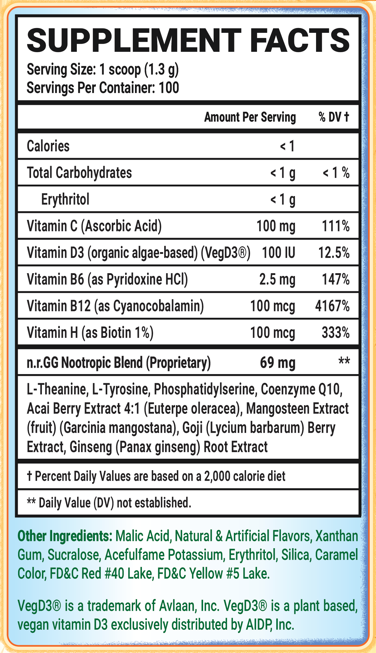 The Yogurt Effect Caffeine Free - 100 Servings Nutrition Chart